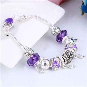 ZOSHI Pink Crystal Charm Silver Color Bracelets & Bangles for Women Murano Beads Silver Plated Bracelet Femme S925 Jewelry