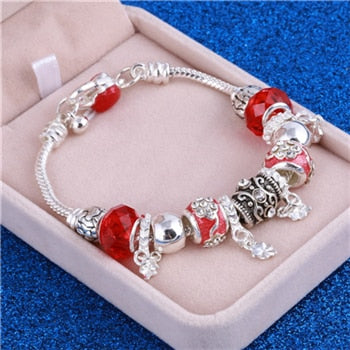 ZOSHI Pink Crystal Charm Silver Color Bracelets & Bangles for Women Murano Beads Silver Plated Bracelet Femme S925 Jewelry