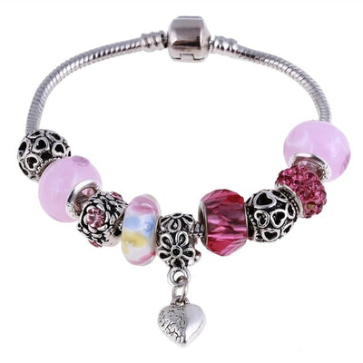 ZOSHI Pink Crystal Charm Silver Color Bracelets & Bangles for Women Murano Beads Silver Plated Bracelet Femme S925 Jewelry