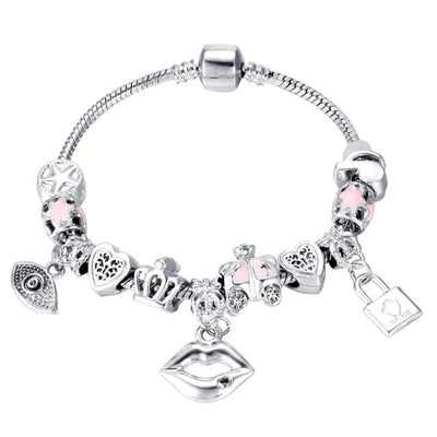 ZOSHI Pink Crystal Charm Silver Color Bracelets & Bangles for Women Murano Beads Silver Plated Bracelet Femme S925 Jewelry