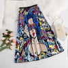 BONJEAN Female Young Women Cartoon Print Pleated Skirt Mouse Girl Summer Spring Long Skirt Women for Girls