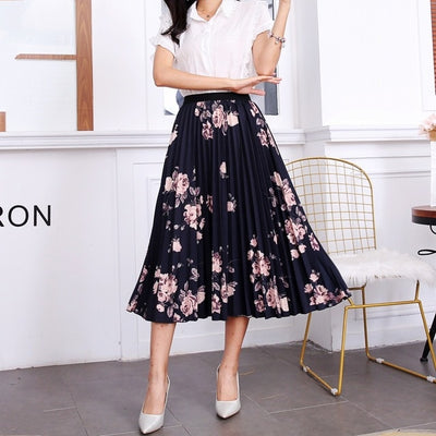 BONJEAN Female Young Women Cartoon Print Pleated Skirt Mouse Girl Summer Spring Long Skirt Women for Girls