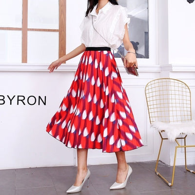 BONJEAN Female Young Women Cartoon Print Pleated Skirt Mouse Girl Summer Spring Long Skirt Women for Girls