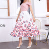 BONJEAN Female Young Women Cartoon Print Pleated Skirt Mouse Girl Summer Spring Long Skirt Women for Girls