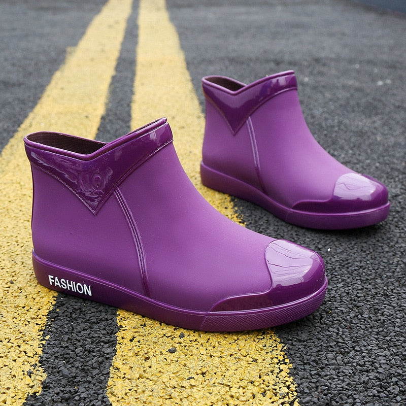 SWYIVY Rubber Shoes Women Waterproof Rain Boots Ankle Shoes 2020 New Autumn New Female Water Shoes Rainboots Ankle Boots Flats