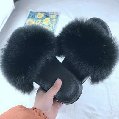 Sexy Faux Fur Slippers Women Furry Fluffy Slippers Outdoor Indoor Home Flat Shoes Female Casual  Flops Slides Dropshopping