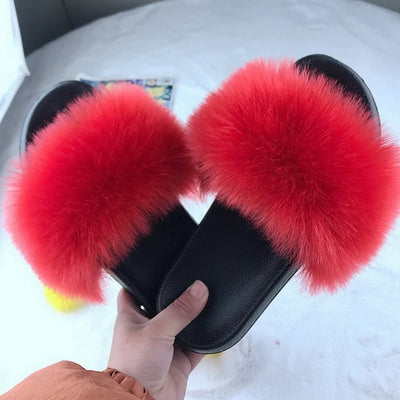 Sexy Faux Fur Slippers Women Furry Fluffy Slippers Outdoor Indoor Home Flat Shoes Female Casual  Flops Slides Dropshopping