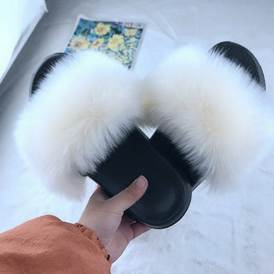 Sexy Faux Fur Slippers Women Furry Fluffy Slippers Outdoor Indoor Home Flat Shoes Female Casual  Flops Slides Dropshopping