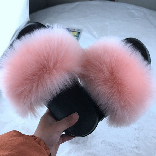 Sexy Faux Fur Slippers Women Furry Fluffy Slippers Outdoor Indoor Home Flat Shoes Female Casual  Flops Slides Dropshopping