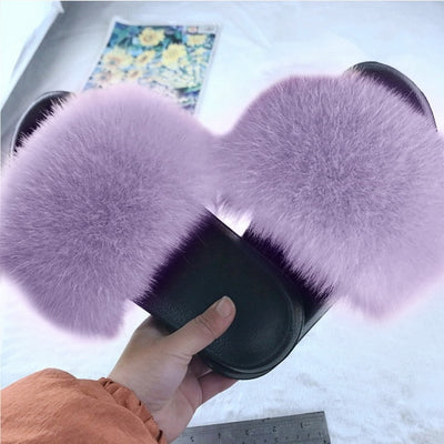 Sexy Faux Fur Slippers Women Furry Fluffy Slippers Outdoor Indoor Home Flat Shoes Female Casual  Flops Slides Dropshopping