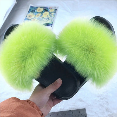 Sexy Faux Fur Slippers Women Furry Fluffy Slippers Outdoor Indoor Home Flat Shoes Female Casual  Flops Slides Dropshopping