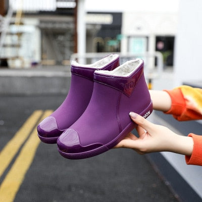 SWYIVY Rubber Shoes Women Waterproof Rain Boots Ankle Shoes 2020 New Autumn New Female Water Shoes Rainboots Ankle Boots Flats