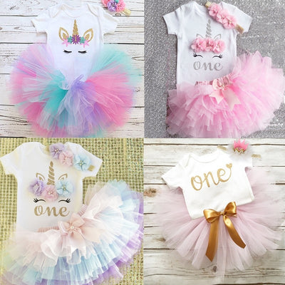 1 Year Baby Girl Clothes Unicorn Party tutu Girls Dress Newborn Baby Girls 1st Birthday Outfits Toddler Girls Boutique Clothing