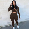 Two Piece Sets Women Solid Autumn Tracksuits High Waist Stretchy Sportswear Hot Crop Tops And Leggings Matching Outfits