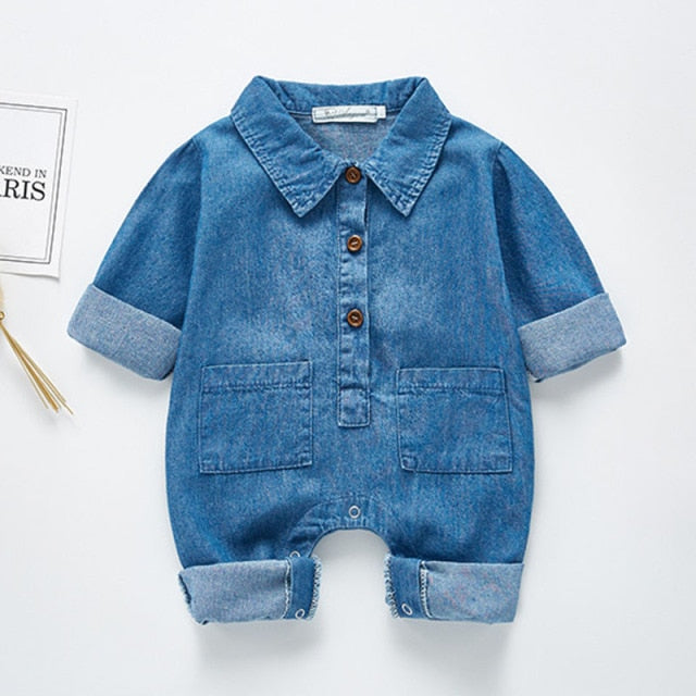 Spring Autumn Newborn Boys Girls Cowboy Broken Hole Jumpsuits Clothes Baby Boys Girls Long Sleeve Rompers Children Rompers