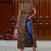 Elegant Leopard Blouse Women Tunic VONDA 2021 Female Tops Vintage Long Shirts Office Holiday Split Party Tops Plus Size Blusa