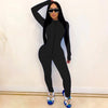 2021 New Style Women Solid Color One Piece Jumpsuit Ladies Zipper Front Long Sleeve Fitness Rompers Playsuits Plus Size Bodysuit