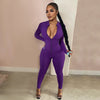 2021 New Style Women Solid Color One Piece Jumpsuit Ladies Zipper Front Long Sleeve Fitness Rompers Playsuits Plus Size Bodysuit