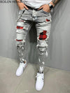 2021 New Men's Slim-Fit Ripped Jeans Men's Painted Jeans Patch Beggar Pants Jumbo Men's Hip Hop Pants Size S-4XL