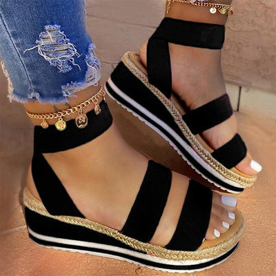 Summer Sandals Women Wedges Platform Ladies Hemp Shoes Ladies Candy Color Casual Girls Slip on Strap Cross Girls Plus Size 2020