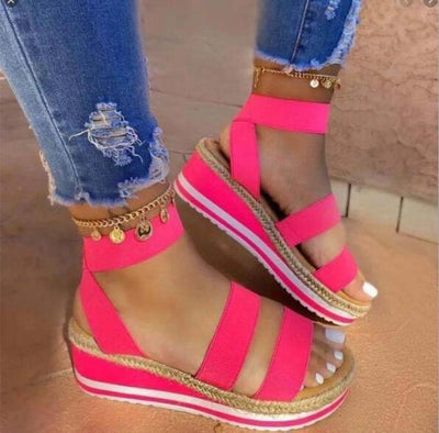 Summer Sandals Women Wedges Platform Ladies Hemp Shoes Ladies Candy Color Casual Girls Slip on Strap Cross Girls Plus Size 2020