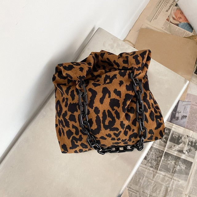 2021 New Autumn Winter Corduroy Shoulder Bags Retro Leopard Pattern Handbag Thick Chain Bags Female Daily Warm Soft Crossbody