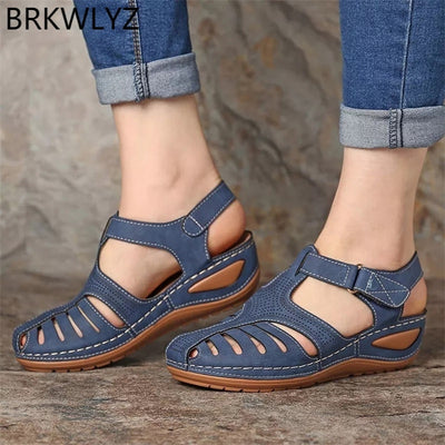 Women's Sandals Summer Ladies Girls Leather Vintage Sandals Buckle Casual Sewing Women Shoes Solid Female Ladies Platform Shoes