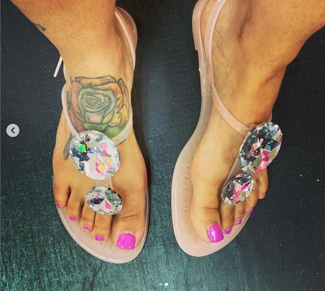 Lager Size Women Sandal Summer Explosion Diamond Woman Sandals Female Crystal Slippers Jelly Shoes Flat with Fashion Beach Shoes