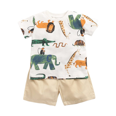 Sanlutoz Cute Infants Boys Clothing Sets Cotton Short Sleeve Baby Tops + Shorts 2Pcs Newborn Cartoon Clothes