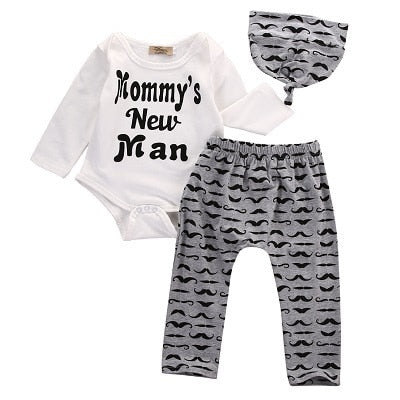 AA 3PCS Toddler Baby Boys Tops Romper Pants Leggings Hat Outfits Clothes Set 0-18M