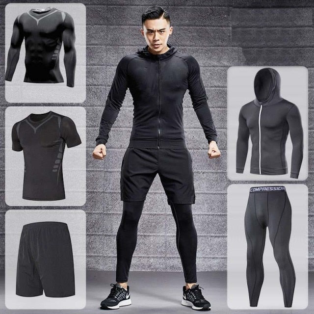 Men&#39;s Running Tracksuit Training Fitness Sportswear Set Compression Leggings Sport Clothes Gym Tight Sweatpants Rash Guard Lycra