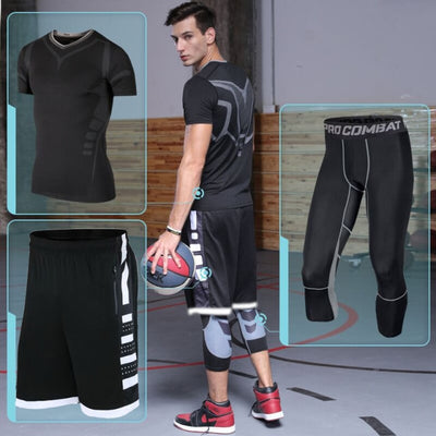 Men&#39;s Running Tracksuit Training Fitness Sportswear Set Compression Leggings Sport Clothes Gym Tight Sweatpants Rash Guard Lycra