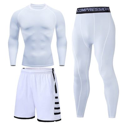 Men&#39;s Running Tracksuit Training Fitness Sportswear Set Compression Leggings Sport Clothes Gym Tight Sweatpants Rash Guard Lycra