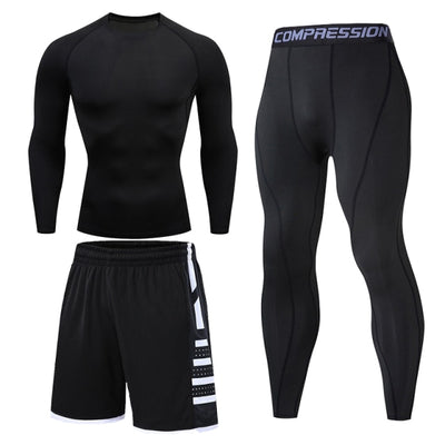 Men&#39;s Running Tracksuit Training Fitness Sportswear Set Compression Leggings Sport Clothes Gym Tight Sweatpants Rash Guard Lycra