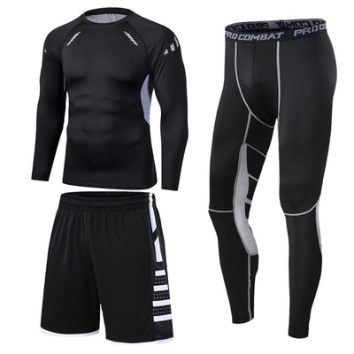 Men&#39;s Running Tracksuit Training Fitness Sportswear Set Compression Leggings Sport Clothes Gym Tight Sweatpants Rash Guard Lycra