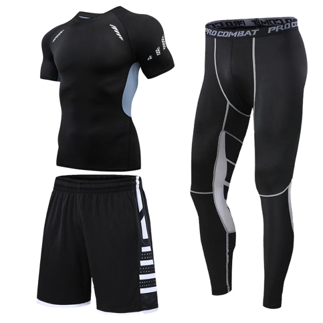 Men&#39;s Running Tracksuit Training Fitness Sportswear Set Compression Leggings Sport Clothes Gym Tight Sweatpants Rash Guard Lycra