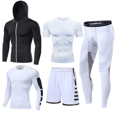 Men&#39;s Running Tracksuit Training Fitness Sportswear Set Compression Leggings Sport Clothes Gym Tight Sweatpants Rash Guard Lycra