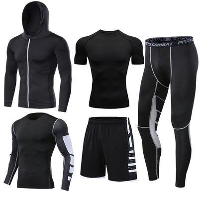 Men&#39;s Running Tracksuit Training Fitness Sportswear Set Compression Leggings Sport Clothes Gym Tight Sweatpants Rash Guard Lycra