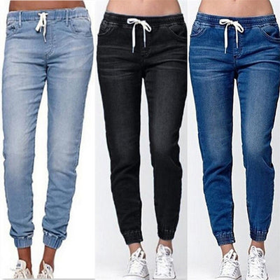 Women Jeans Solid Fashion Elastic Waist Jeans Straight Pencil Pants Denim Pants Women Trousers Causal Pants Women Clothing