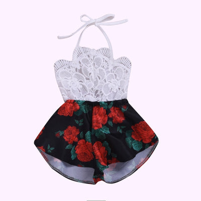 Newborn Baby Girl Clothes Sleeveless Lace Flower Print Strap Romper Jumpsuit One-Piece Outfit Summer Clothes