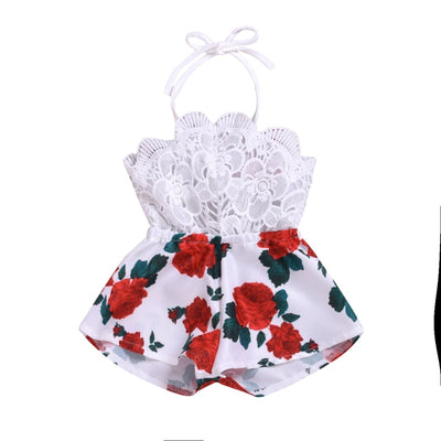 Newborn Baby Girl Clothes Sleeveless Lace Flower Print Strap Romper Jumpsuit One-Piece Outfit Summer Clothes