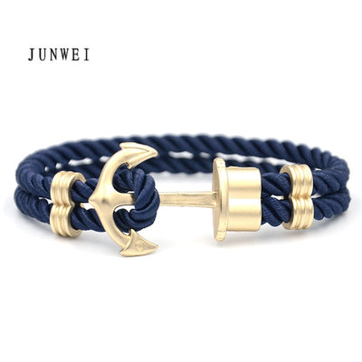 Men Anchor Bracelet  Made of Nylon in Navy Blue und Anchor Made of Brass