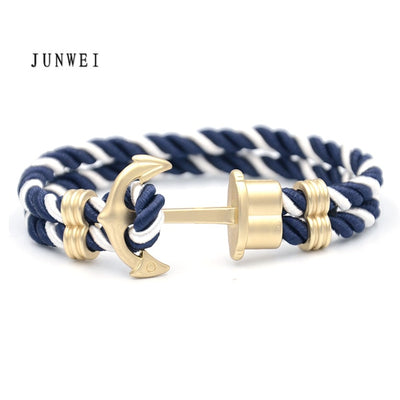 Men Anchor Bracelet  Made of Nylon in Navy Blue und Anchor Made of Brass