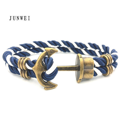 Men Anchor Bracelet  Made of Nylon in Navy Blue und Anchor Made of Brass