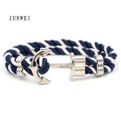 Men Anchor Bracelet  Made of Nylon in Navy Blue und Anchor Made of Brass