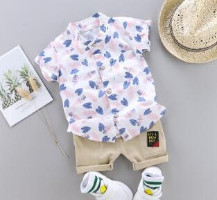 Cute Baby Boy Clothes Summer Set 2021 New Cartoon Dinosaur Print Short Sleeve Shirt + Pants for 1 2 3 4 Years Kid Toddler Outfit