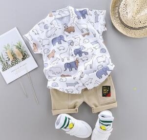 Cute Baby Boy Clothes Summer Set 2021 New Cartoon Dinosaur Print Short Sleeve Shirt + Pants for 1 2 3 4 Years Kid Toddler Outfit