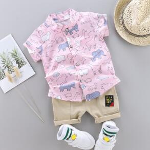 Cute Baby Boy Clothes Summer Set 2021 New Cartoon Dinosaur Print Short Sleeve Shirt + Pants for 1 2 3 4 Years Kid Toddler Outfit