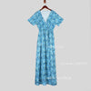 Fashion Boho Dress Long Dress Women Casual V Neck Short Sleeve Retro Print Belt Hem Beach Dresses Elegant Sundress Robe Femme