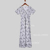 Fashion Boho Dress Long Dress Women Casual V Neck Short Sleeve Retro Print Belt Hem Beach Dresses Elegant Sundress Robe Femme